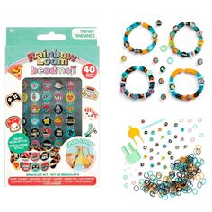 the craft kit includes beads, bracelets and hair clips for kids to make their own jewelry