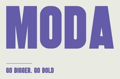 the word moda is written in purple on a light gray background with black letters