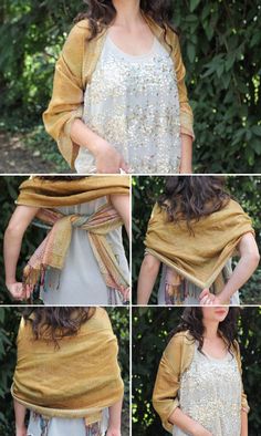 Knotted Shawl | 13 stylish ways to tie a scarf | HelloNatural.co Ways To Tie A Scarf, Ways To Tie Scarves, Tie A Scarf, Scarf Tutorial, Ways To Wear A Scarf, How To Wear A Scarf, Diy Vetement, Wrap Necklace