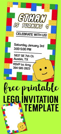 the lego birthday party is set up with free printables and an envelope for each child