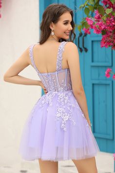 Zapaka Women Lilac Corset Straps A-Line Short Homecoming Dress Tulle Party Dress with Lace – ZAPAKA Vestido Color Lila, Tulle Party Dress, Tulle Homecoming Dress, Homecoming Dresses Tight, Evening Dresses Cocktail, A Line Shorts, Lace Homecoming Dresses, Short Homecoming Dress, Lilac Dress