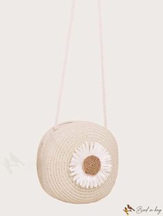 BirdinBag - Vintage Flower Graphic Circle Straw Bag - Elegant Womens Crossbody Purse for Beach & Shoulder Summer Flower-shaped Bag With Adjustable Strap, Flower Shaped Bag With Adjustable Strap For Summer, White Flower Shaped Shoulder Bag For Travel, Beige Flower-shaped Shoulder Bag For Beach, Flower Shaped Summer Beach Shoulder Bag, Flower-shaped Summer Beach Shoulder Bag, Summer Beach Flower-shaped Shoulder Bag, Summer Flower-shaped Bag, Spring Beach Shoulder Bag With Flower Shape