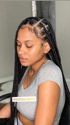 Big Square Box Braids, Sheree Whitfield Braids, Large Knotless Box Braids Small Parts, Braids For 7th Graders, Edges With Box Braids, Box Braids Natural Hair No Weave, Box Braids Edges, Medium Part Knotless Braids, Braids On Natural Hair No Weave