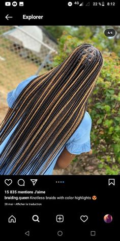 Mode photos belle Knotless Box Braids Multi Color, Half Color Braids Black Women, Honey Brown And Black Knotless Braids, Brown And Black Knotless Braids Medium, Tri Color Knotless Box Braids, Peek A Boo Knotless Braids Blonde, Braided Hairstyles Black And Brown, Two Colour Box Braids