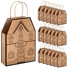 a set of twelve brown paper bags with the words sweet home printed on them