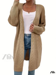 Zlily - Introducing a Sophisticated Mid-Length Knit Cardigan- A Comfortable, Long-Sleeved and Casual Sweater Perfect for Spring and Fall for Womens Fashion Long Beige Fitted Sweater, Beige Long Fitted Sweater, Beige Fitted Long Sweater, Beige Sweater For Fall, Fitted Long Beige Sweater, Solid Color Long Cardigan For Spring, Long Solid Color Cardigan For Spring, Spring Long Cardigan Solid Color, One Size Long Sweater For Fall