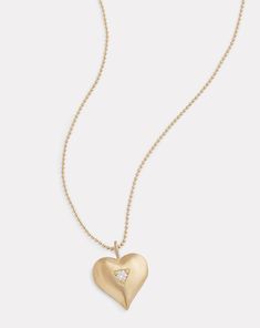 18K Yellow Gold Heart Pendant Necklace with Diamonds, .11 TCW16 Inches, Pendant is 5/8 Inch Diameter Style# YNNHPW