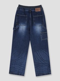 This is a comfortable and casual jeans made out of 14oz cotton 100% denim fabric that has a straight silhouette. With unique design detail of dual brief layering detail and logo label leather patch, it gives a trendy and modern look. - Straight fit silhouette- Banding layered detail on the waistband- Leather logo label detail- NUAKLE logo cantone and casting rivets Dark Wash Streetwear Jeans With Belt Loops, Urban Jeans With Patch Pockets For Streetwear, Streetwear Denim Jeans With Belt Loops, Dark Wash Jeans With Belt Loops For Streetwear, Denim Jeans With Belt Loops For Streetwear, Urban Denim Jeans With Belt Loops, Urban Style Denim Blue Jeans With Belt Loops, Urban Jeans With Belt Loops In Denim Blue, Urban Denim Blue Jeans With Belt Loops