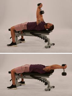 the man is doing exercises on his bench