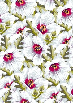 white and red flowers with green leaves on a white background seamless wallpaper pattern