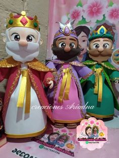 the three dolls are all dressed up and ready to be made into an animated character