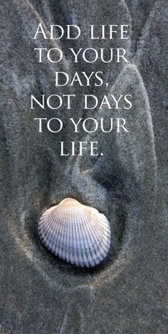 a seashell with the words, add life to your days not days to your life