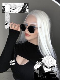 Female Gojo Satoru Cosplay, Jujutsu Kaisen Halloween Costume, Jujitsu Kaisen Cosplay, Fem Gojo Cosplay, Female Gojo Cosplay, Gojo Makeup, Anime Character Makeup, Female Anime Cosplay Ideas, Jjk Cosplay