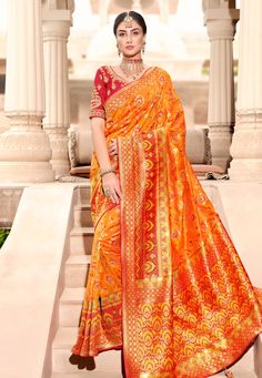 Silk Saree with blouse in Orange colour 13408 Desc: Color : Orange Fabric : Silk Work : Resham Wash Care : Dry clean Sleeve Style : Half Sleeve Long Sleeves : Done only in Custom Stitch Sleeves Lining : Done only in Custom Stitch Bust Size : 32 to 42 Inches Occasion : Festival Diwali Eid Durga Pooja Ganesh Charturthi Dussehra. With Express Free Shipping Buy Indian Party wedding wear Bridal Sarees Silk Saree with blouse in Orange colour 13408 online in USA, UK and Canada from KollyBollyEthnics.co Wedding Sarees Online, Orange Saree, Indian Designer Sarees, Indian Sarees Online, Wedding Sarees, Wedding Saree Indian, Designer Sarees Online, Art Silk Sarees, Trendy Sarees