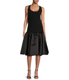 From Trina Turk&#x2C; this dress features: Contrast duchess satin fabrication Drop waist silhouette Scoop neckline Sleeveless Ruffle hemBack zip closure Approx. 47" length Polyester Dry clean Imported. Holiday Party Inspiration, Duchess Satin, Drop Waist Dress, Plus Swimwear, California Style, Dropwaist Dress, Trina Turk, Party Inspiration, Chic Woman