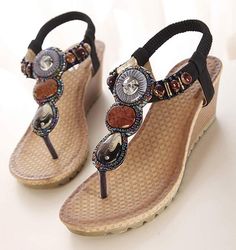 Platform Height: 0-3cmUpper Material: PUSandal Type: GladiatorOccasion: CasualClosure Type: Elastic bandOutsole Material: PVCModel Number: Boho SandalsInsole Material: PVCPattern Type: SolidStyle: FashionHeel Height: High (5cm-8cm)Fashion Element: Cross-tiedBack Counter Type: Ankle StrapSide Vamp Type: OpenHeel Type: WedgesWith Platforms: NoLining Material: PVCFit: Fits true to size, take your normal sizeDepartment Name: AdultItem Type: Sandals Embellished Adjustable Sandals With Round Toe, Beads Shoes, Vintage Wedges, Shoes Beaded, Beach Beads, Summer Women Shoes, Gladiator Sandals Women, Bohemian Shoes, Sandals Vintage