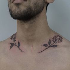 a man with a rose tattoo on his chest