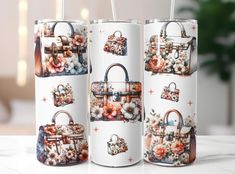 Purse Tumbler Wrap, Purse Tumbler, Holiday Tumblers, Flower Handbag, Floral Purse, Junk Journaling, Tumbler Wrap Png, Photo Editing Software, Editing Software