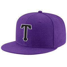 Custom Purple Black-White Stitched Adjustable Snapback Hat Embroidered No Minimum Cheap Hats, Purple Hat, Flat Bill Hats, Purple Hats, St. Patricks Day, Blue Football, Hat Custom, Alpha Kappa Alpha, Skull Fashion