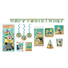 a birthday party set up with the characters from despicable me and other items