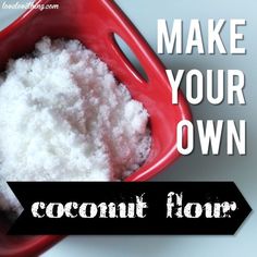 a red container filled with coconut flour on top of a table