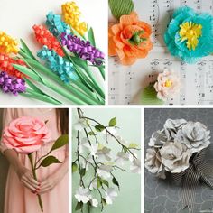 four different types of paper flowers are shown