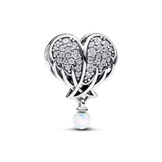 From Pandora, honor your angels with the Sparkling Angel Wings & Heart Charm. Designed to uplift and inspire, this sparkling addition to the Pandora Moments collection is set with 68 round brilliant-cut clear cubic zirconia stones. A memorable addition to your sterling silver charms, this charm is made even more special with a white lab-created opal dangling from the heart-shaped set of wings. A touching tribute to all the angels who watch over us. Bracelet is not included with your purchase. Pa Pandora Angel, Angel Wings Heart, Wedding Day Jewelry, White Lab, Sterling Silver Charms, Pandora Style, Pandora Bracelets, Pandora Jewelry, Sterling Silver Charm