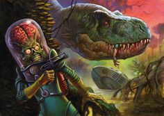 Mars Attacks, Scifi Fantasy Art, Bd Comics, Dinosaur Art, Pulp Art, Science Fiction Art, Retro Futurism, Sci Fi Art, Art Studies