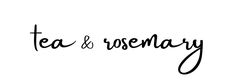 the word tea and rosemary written in cursive writing on a white background with black ink