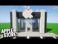 the entrance to an apple store in minecraft with text overlaying it that reads,