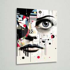 an abstract painting on the wall with a woman's face