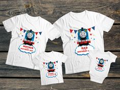 three children's t - shirts with thomas the train on them