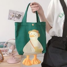 Super Cute Duck Handbag. Canvas/Plush Material. New. Green Canvas Bag For Spring Shopping, Spring Green Canvas Bag For Shopping, Green Satchel Canvas Bag For Summer, Green Canvas Shoulder Bag For Spring, Spring Green Canvas Shoulder Bag, Green Daily Bucket Canvas Bag, Spring Green Canvas Bag, Yellow Large Capacity Satchel For Summer, Summer Yellow Satchel With Large Capacity