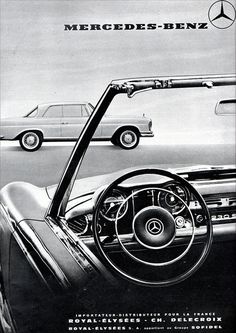 an advertisement for mercedes benz shows the interior and driver's side view of a car