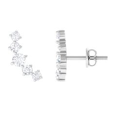 1/2 CT Minimal Diamond Climber and Crawler Earrings - Rosec Jewels Luxury Cubic Zirconia Ear Climbers With Prong Setting, Anniversary Ear Climbers With Prong Setting, Luxury Diamond Single Ear Climbers, Single Diamond Ear Climber Fine Jewelry, Diamond Climber Earrings, Crawlers Earrings, Climber Earrings, Unique Diamonds, Prong Setting