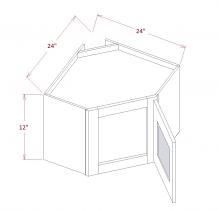 a drawing of a corner cabinet with the door open