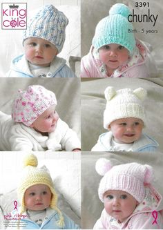 the baby is wearing many different hats