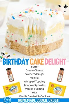 Birthday Cake Delight Rv Cooking, Dessert Recipies, A Birthday Cake, Cookie Crust, Vanilla Pudding, How Sweet Eats, Sweet Desserts