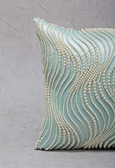 Light aqua Pearl throw Pillow Cover, Embroidered Embellished Pillow Cover, Accent Modern Throw Pillow Cover, Contemporary Pillow BMCC289 - Etsy Brasil Beaded Throw Pillows, Embellished Pillows, Fairy House Crafts, Beaded Pillow, Pillows Decorative Diy, Modern Pillow Covers, Contemporary Pillows, Cushion Cover Designs, Bantal Sofa