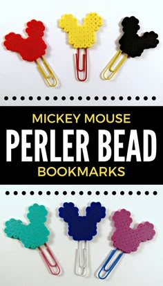 mickey mouse perler bead bookmarks with text overlay