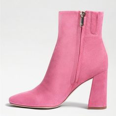 Questions? Leave A Comment Below! Spring Block Heel With Padded Ankle, Elegant Pink Heeled Boots For Spring, Pink Block Heel Boots For Spring, Pink Block Heel Boots For Fall, Pink Block Heeled Boots For Spring, Chic Pink Heeled Boots For Fall, Spring Suede Boots With Stacked Heel, Spring Suede Boots With Reinforced Heel, Suede Boots With Stacked Heel For Spring