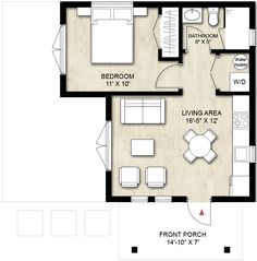 the floor plan for a two bedroom apartment with an attached bathroom and living room area