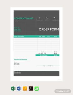 an invoice form with green and black stripes on the bottom, it is ready to be used for purchase