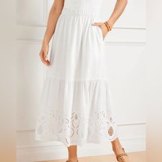 Nwot Medium Talbots Embroidered Fit & Flare Skirt When You Want To Make A Stunning Statement. Our Fit & Flare Skirt Hits All The Right Style Notes. Crafted From A Breathable Blend Of Linen And Cotton With Beautiful Embroidered Details. Effortless Pull-On Styling With A Comfortable Elastic Waist And On-Seam Pockets. White Floral Embroidered Tiered Skirt, Casual Embroidered Tiered Skirt Bottoms, Tiered Skirt With Floral Embroidery, Fit And Flare Skirt, Embroidered Details, Flare Skirt, Fit & Flare, Elastic Waist, Womens Skirt