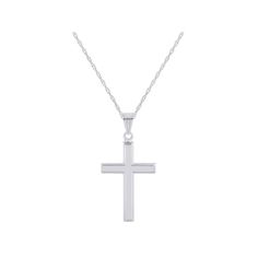 Display your faith with this lovely 14k white gold cross pendant necklace. Click on this JEWELRY & WATCHES GUIDE to learn about fit, styles, materials and more! Display your faith with this lovely 14k white gold cross pendant necklace. Click on this JEWELRY & WATCHES GUIDE to learn about fit, styles, materials and more! FEATURES Pendant dimensions: 0.5 in. x 0.875 in. Chain length: 16 in. + 2-in. extender Chain type: rope Clasp: spring-ring Metal: 14k white gold Plating: rhodium Finish: polished White Cross Necklace With Medium-length Chain, Classic White Cross Necklace, White Sterling Silver Necklace For First Communion, White Crucifix Necklace For Formal Occasions, Classic White Cross Necklace For Formal Occasions, Sterling Silver White Gold Necklace For First Communion, White Gold Cross Pendant For First Communion, White Gold Cross Pendant Necklace For First Communion, White Gold Cross Jewelry For First Communion