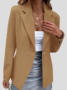 Women's Jacket Solid Lapel One Button Blazers Coat Fall Blazer With Button Cuffs And Suit Collar, Winter Solid Blazer With Button Closure, Fall Blazer With Suit Collar And Buttons, Fall Notched Single Button Blazer, Solid Color Blazer With Button Closure For Business Casual, Business Blazer With Button Closure For Fall, Fall Blazer With Snap Buttons And Lapel Collar, Fall Blazer With Buttons And Flat Front, Solid Blazer For Office In Fall