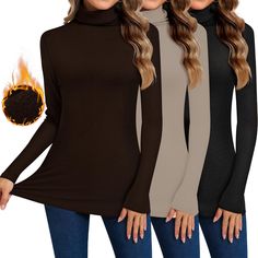 PRICES MAY VARY. Package Included: you will get 3 different colors of women's thermal turtleneck shirts, these tops are solid color turtle neck design, multipack provides you with a variety of choices to meet your daily dressing needs Comfortable Material: these women's thermal tops are made of 95% polyester, 5% spandex, which are elastic, soft and lightweight, providing you with a comfortable fit and giving you a different wearing experience Multiple Temperature Ranges: this women's turtleneck Thermal Turtleneck, Casual Turtleneck, Womens Thermal, Turtleneck Shirt, Shirts Long Sleeve, Womens Turtleneck, Turtle Neck Top, Casual Pullover, Base Layer