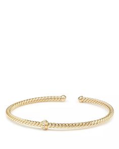 David Yurman - Renaissance Center Station Bracelet with Diamonds in 18K Gold Classic Yellow Gold Diamond Bangle Bracelet, Classic 14k Gold Cuff Bracelet With 17 Jewels, Timeless Yellow Gold Cuff Bracelet With 17 Jewels, Classic Yellow Gold Diamond Cut Bangle, Bracelet With Diamonds, Gold Pearl Jewelry, Hippie Rings, Station Bracelet, Preppy Jewelry