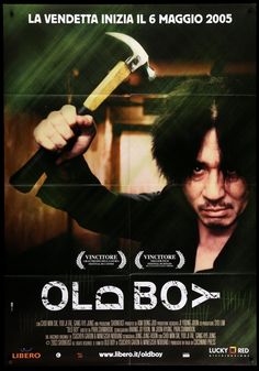 a movie poster for the film old boy with an image of a man holding a hammer