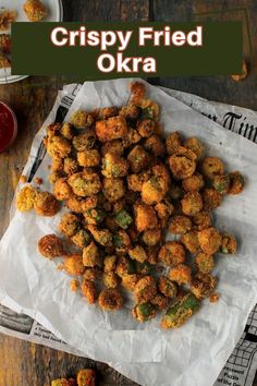 Crispy Fried Okra in a parchment paper Gluten Free Fried Okra, Crispy Okra, Gluten Free Vegetables, Southern Side Dishes, Crispy Recipes